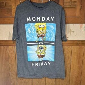 Monday‎ vs Friday SpongeBob SquarePants grey t-shirt Size XL